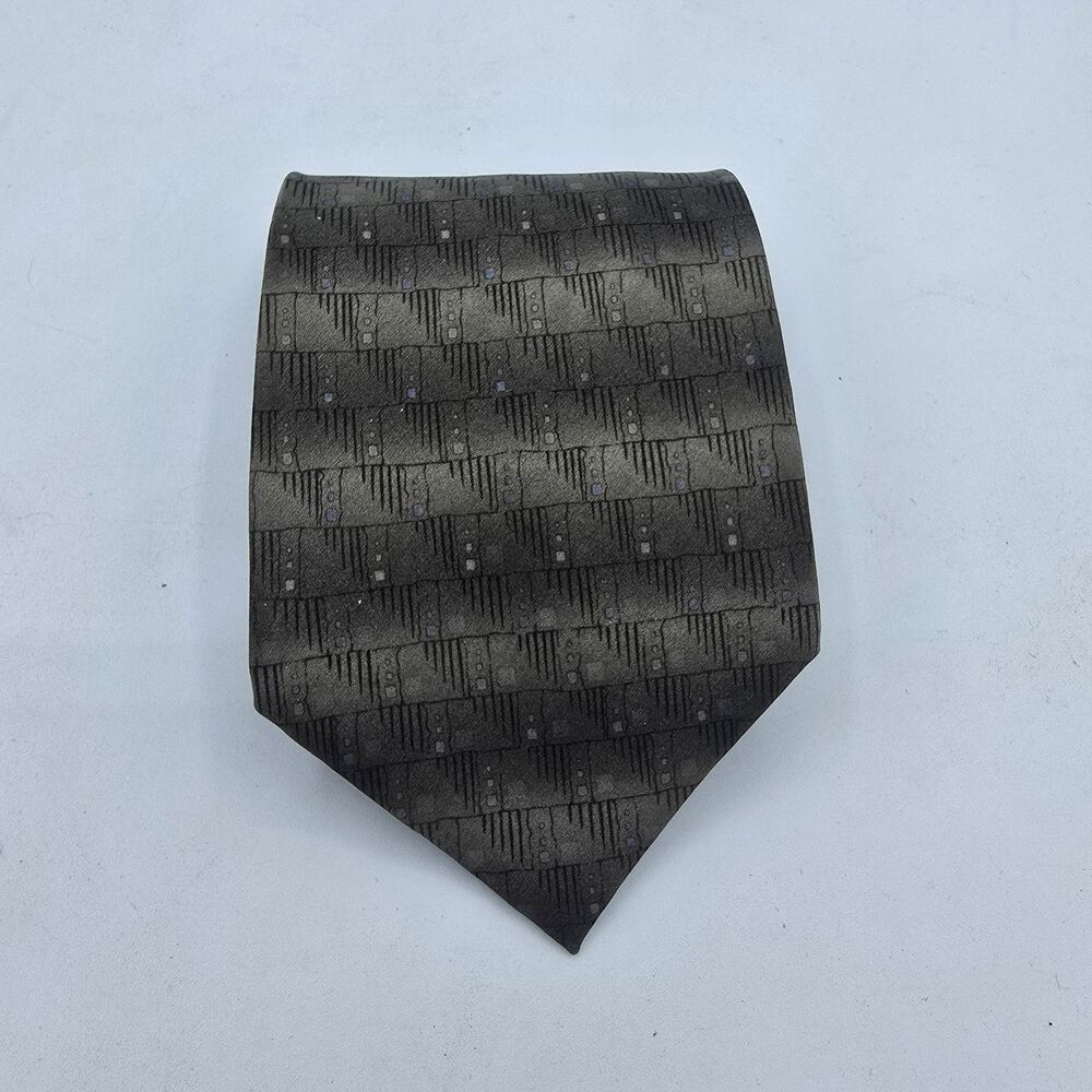 Men's Necktie  Necktie brown tan Geometric 58" x 4" Vintage Suit Tie